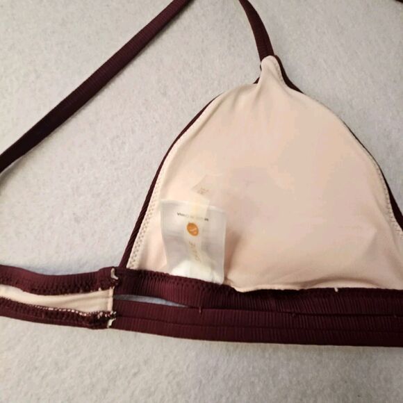 SHADE & SHORE Maroon Sz M Triangle Bikini Top Burgundy Button Accent Halter - Picture 5 of 5